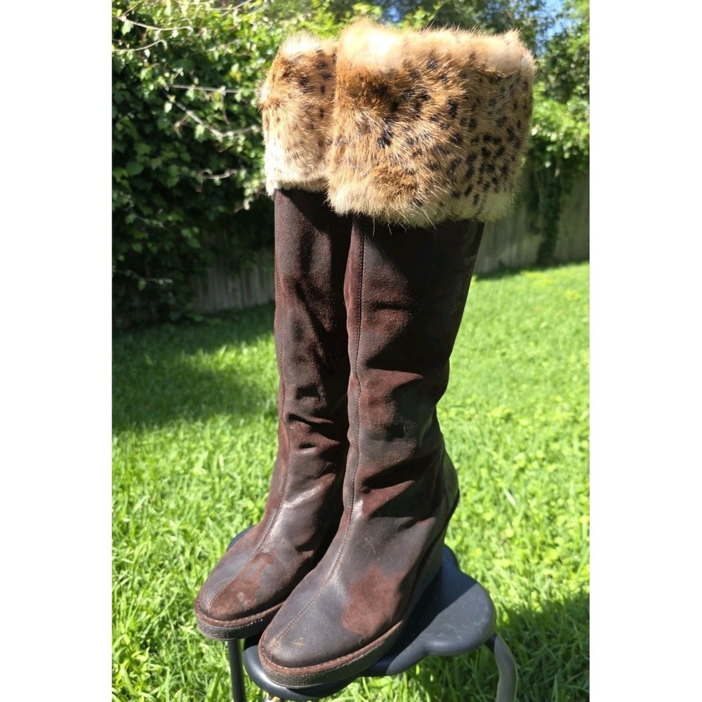 DONALD PLINER WESTERN COUTURE  BROWN SUEDE LEOPARD  10 Zipper Pull Missing